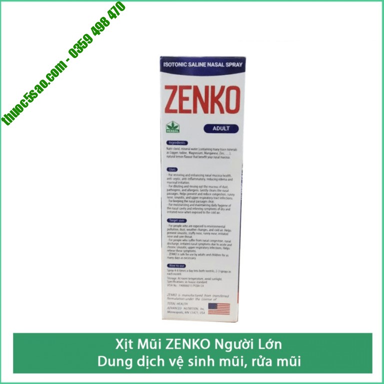 [Giá Gốc] ZENKO dung dịch vê sinh mũi chai 75ml