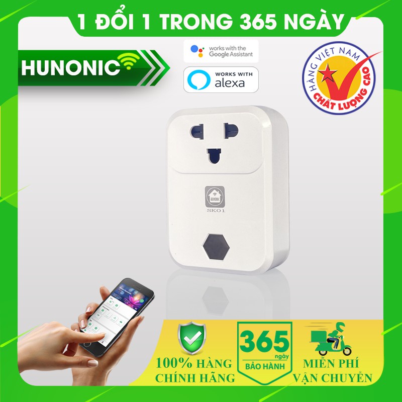 ☃✔Ổ cắm thông minh Hunonic SK01. Điều khiển từ xa bằng điện thoại qua Wifi| Hẹn giờ tự động| Công suất tải 4000W