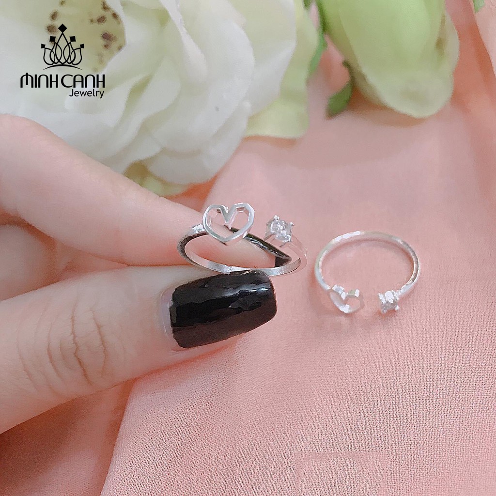 Nhẫn Bạc Hình Trái Tim Đính Đá Dạng Hở Freesize - Minh Canh Jewelry