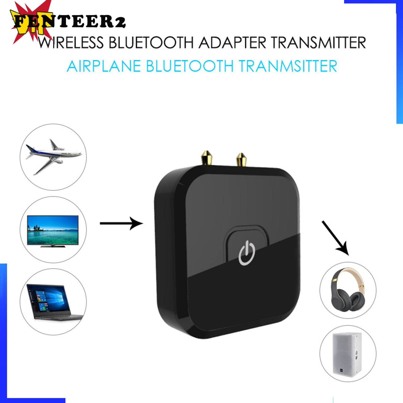 (Fenteer2 3c) Bluetooth Wireless Flight Adapter Converter Black | BigBuy360 - bigbuy360.vn