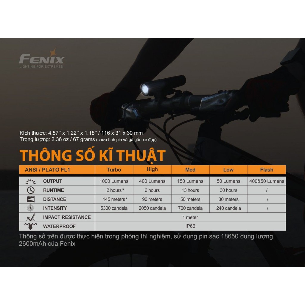 CHÍNH HÃNG FENIX - Đèn pin xe đạp Fenix BC21R V2.0 - 1000 lumens