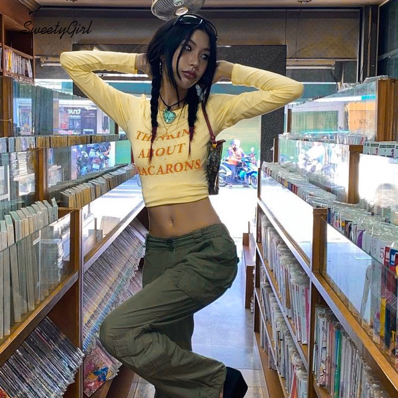 Áo Thun Tay Dài Cổ Tròn In Chữ Phối Màu Tương Phản Thời Trang 2022 Cho Nữ