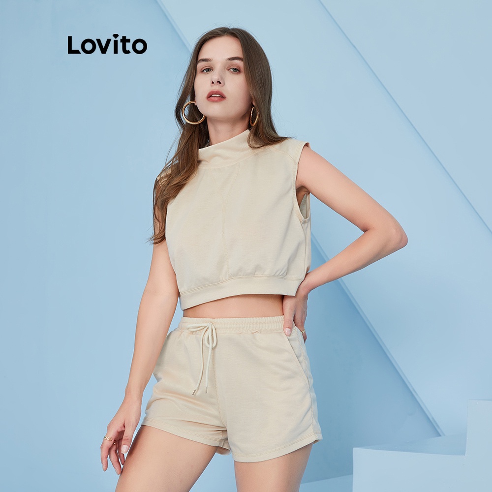 Set trang phục Lovito dáng rộng thời trang thường ngày đơn giản L04096 (màu be)