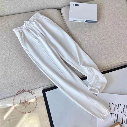Quần boom gân cạp chun, quần dài gấu bo da cá bigsize S - 2XL 3 màu đen, ghi trắng - QD008
