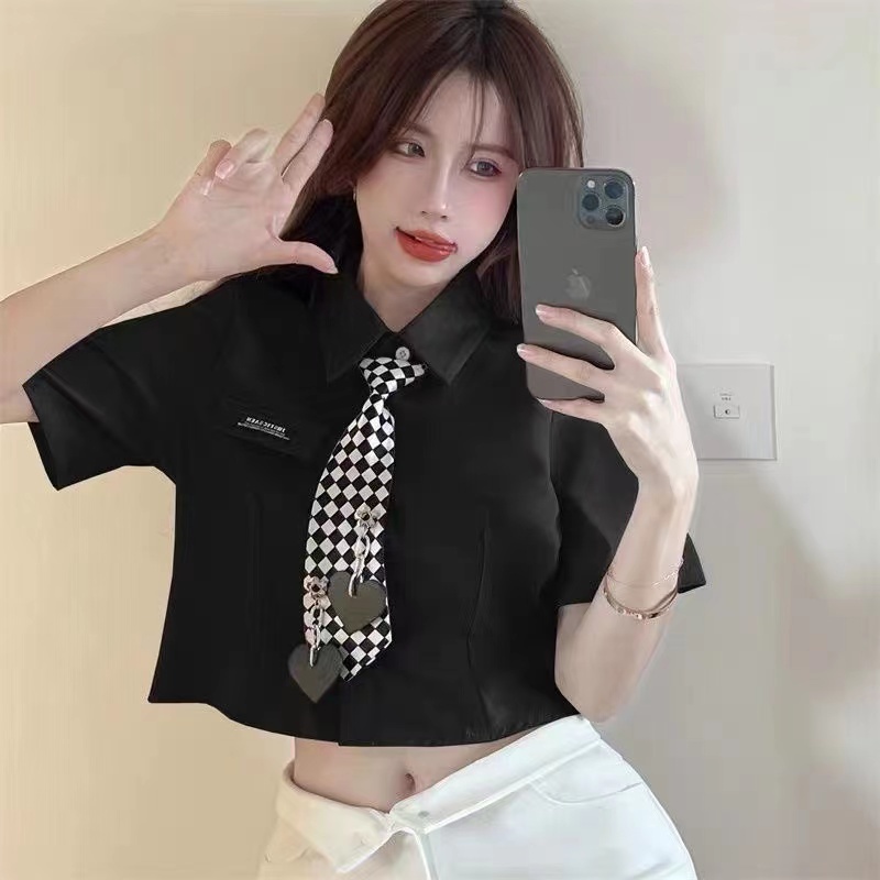 Set Áo Sơ Mi Ngắn Tay Và Chân Váy Lưng Cao Phong Cách Hàn Quốc Cho Nữ