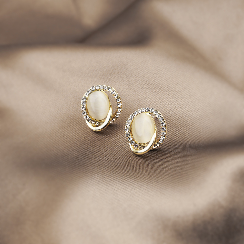 Bông tai bằng bạc S925 đính đá opal Hàn Quốc