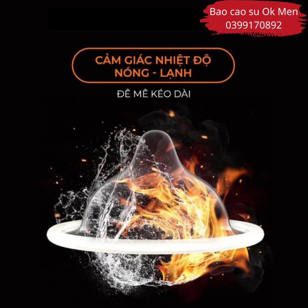 Bao Cao Su OLO 001 Lửa Băng, BCS Trơn chứa tinh chất Kéo Dài Thời Gian Hộp 10 BCS