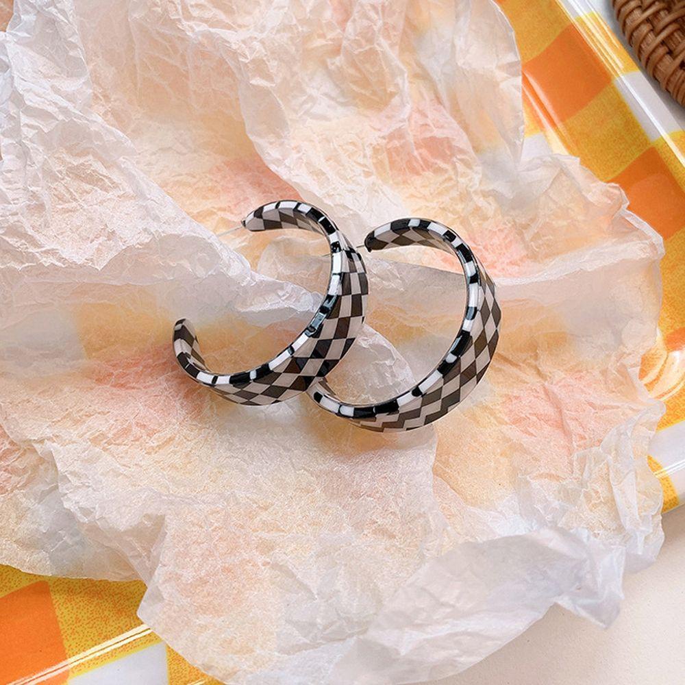 Khuyên Tai Dạng Hạt Resin Hình Chữ C Kẻ Sọc Caro Thanh Lịch Làm Quà Tặng Cho Bạn Gái