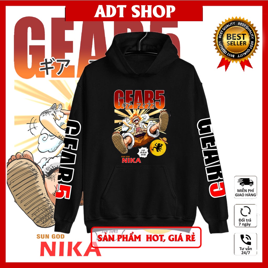 Áo Hoodie One Piece Anime in hình Luffy Gear 5 Nika mẫu mới siêu ngầu, cực đẹp