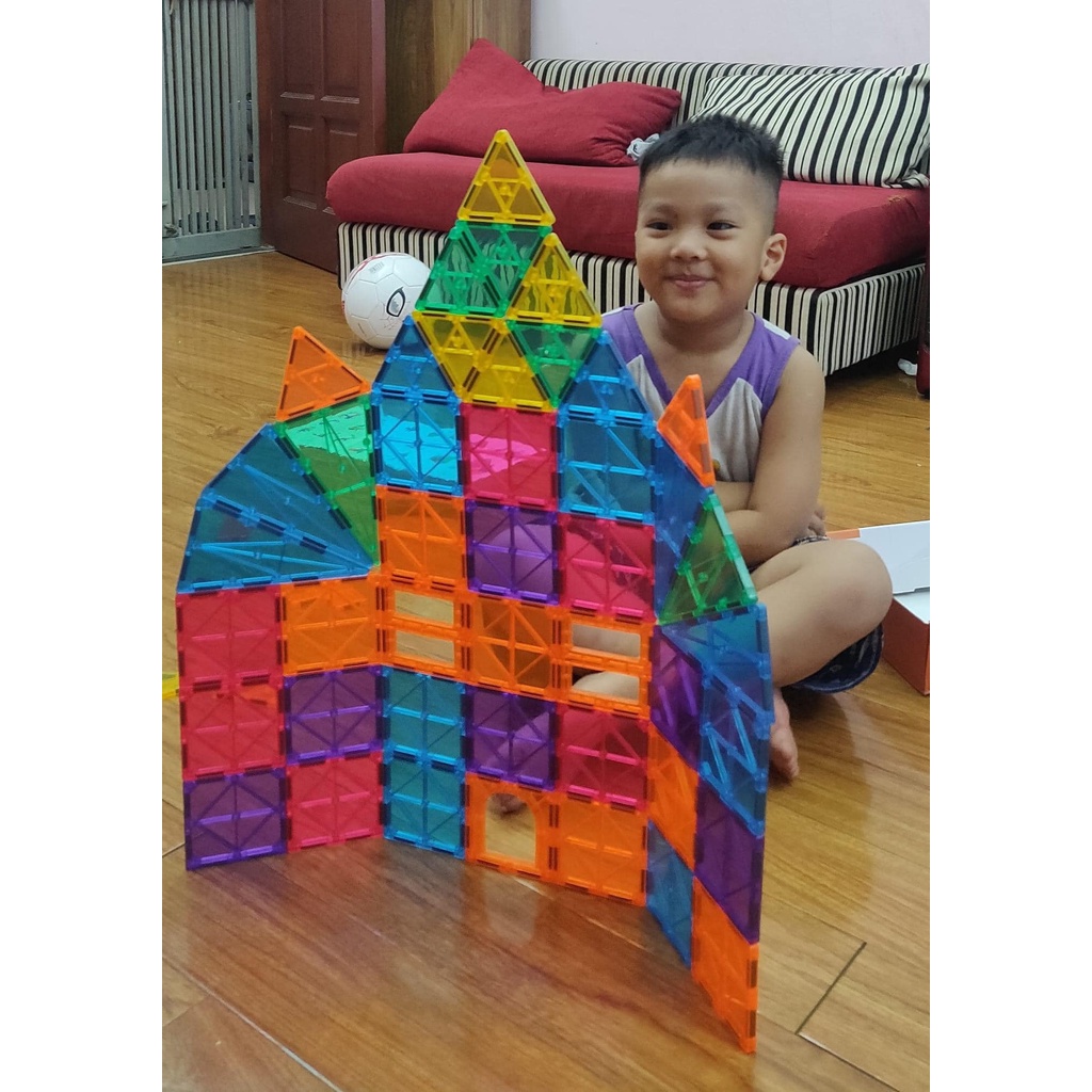 Đồ chơi xếp hình nam châm trong suốt Magna tiles 48 chi tiết xếp hình 3d đồ chơi thông minh
