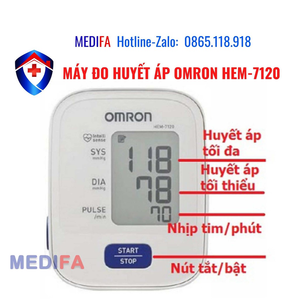 Máy Đo Huyết Áp Omron Chính Hãng HEM-7120 Công Nghệ IntelliSense Báo Rối Loạn Nhịp Tim, Bảo Hành 5 Năm