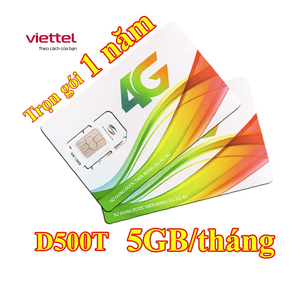 SIM 4G VIETTEL D500T trọn gói 1 năm không nạp tiền, dùng cho điện thoại di động, máy tính bảng, phát wifi, dcom