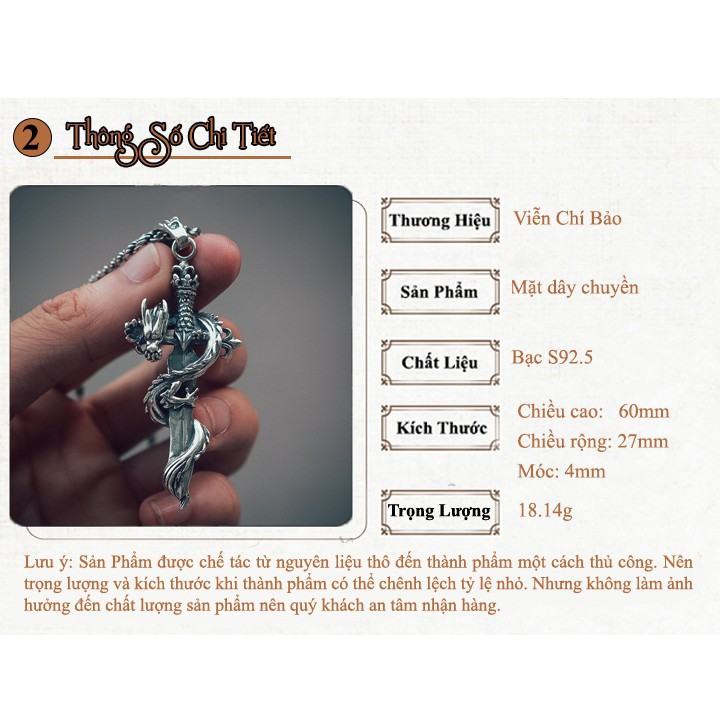 Mặt dây chuyền nam Thiên Long rồng cuốn chất liệu bạc Thái 925 thương hiệu Viễn Chí Bảo M100439