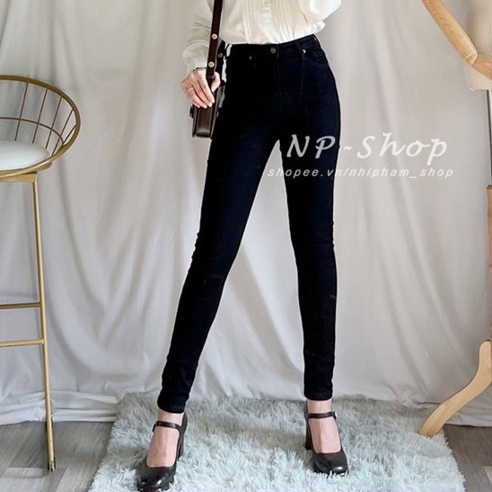 Quần jean nữ lưng cao màu đen NPSHOP siêu co giãn, quần bò nữ màu đen skinny jeans cao cấp JNIK001-002