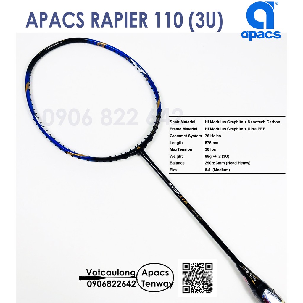 [Vợt cầu lông Apacs Rapier 110 - 3U] Vợt 3U giá rẻ nhất so với các dòng vợt trên thị trường