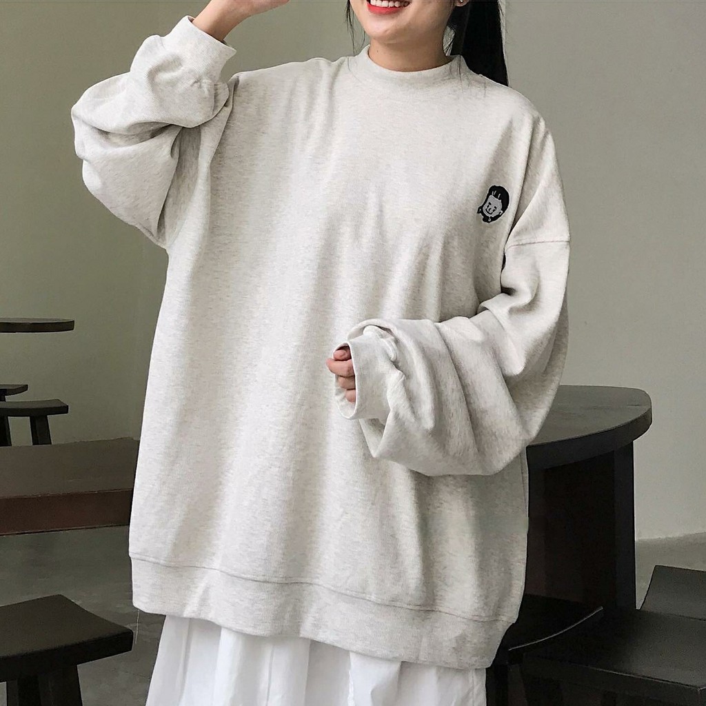 Áo Sweater Cổ Lọ NANASS Thêu Cô Gái Thun Gân Form Rộng Ulzzang (Ánh Thật) | WebRaoVat - webraovat.net.vn