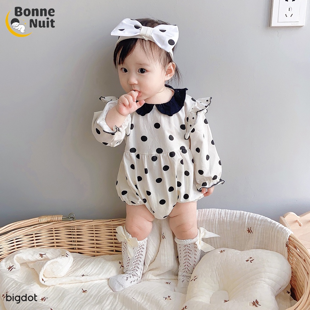 Set bodysuit chấm bị cho bé gái Big Dot kèm băng đô