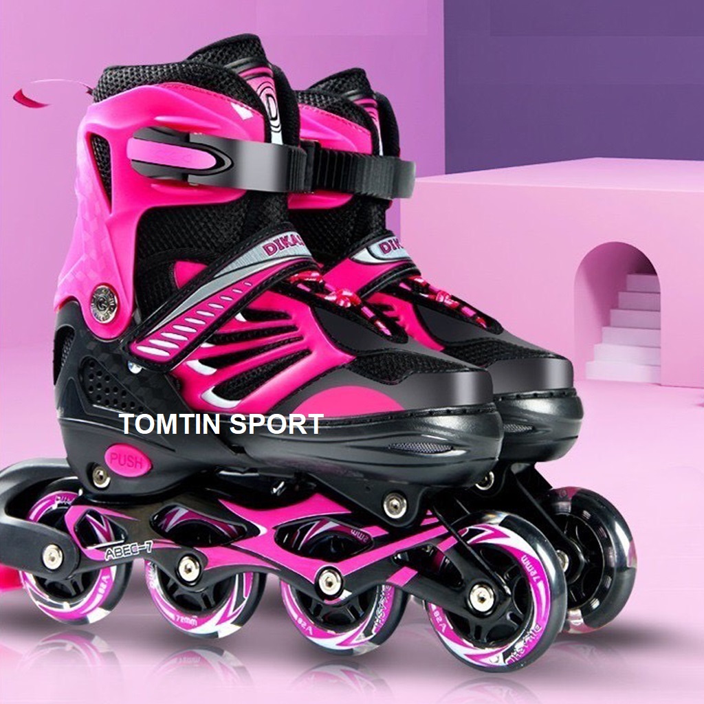 Giày patin trẻ em bánh cao su phát sáng led DIKASHI tặng bảo hộ chân tay cho bé trai và bé gái quà tặng thể thao