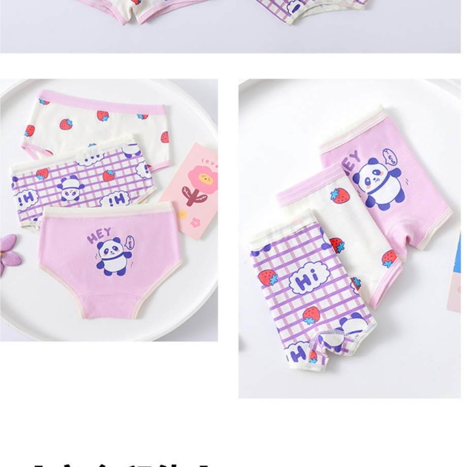 Quần lót bé gái Sét 3 chip đùi trẻ em chất cotton hoạ tiết màu tím siêu dễ thương