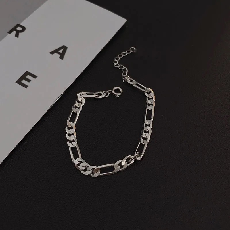 Vòng tay màu bạc dạng xích thiết kế đơn giản có thể điều chỉnh cho nam nữ