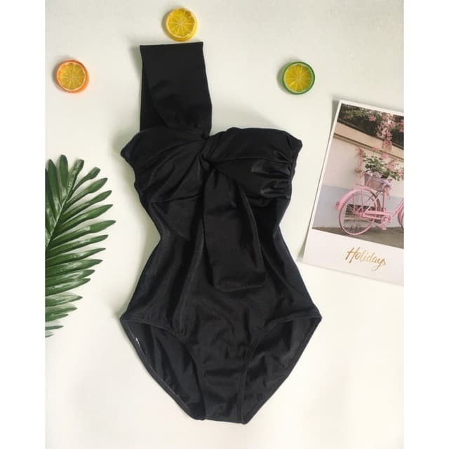 Bikini Liền Thân Lệch Vai Phối Nơ Ngực, Áo Tắm 1 Mảnh Đi Biển Hàn Quốc