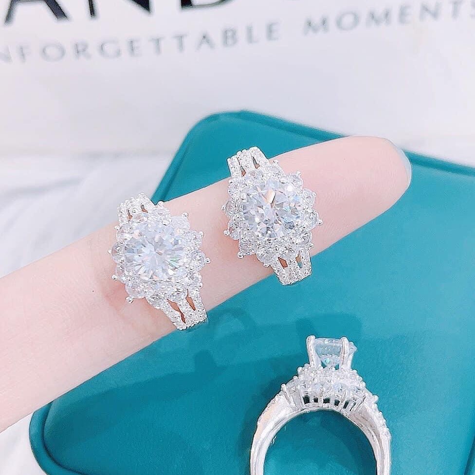 Nhẫn bạc nữ mặt hoa đá li to, Nhẫn nữ chất liệu bạc ta cao cấp - Trang sức bạc Evasilver
