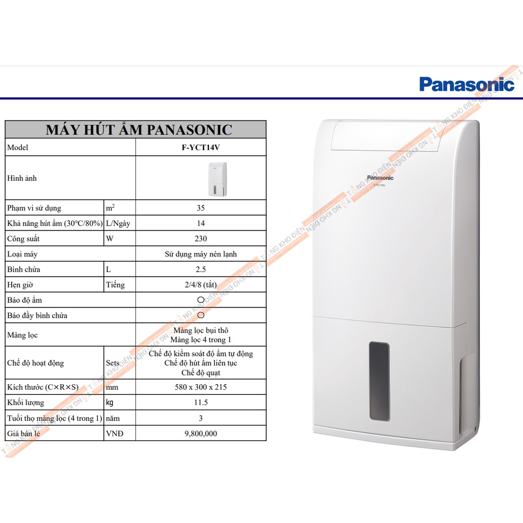 [Mã 44ELSALE1 giảm 5% đơn 3TR] Máy hút ẩm, lọc không khí &amp; diệt khuẩn Panasonic, Model F-YCT14V [CHÍNH HÃNG]