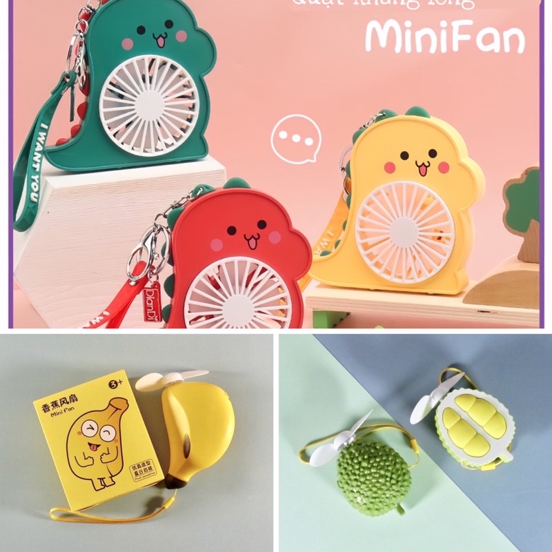 Quạt cầm tay mini kute khủng long chuối sầu riêng