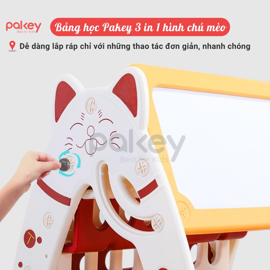 Bảng học cho bé hình con mèo TẶNG ghế, hộc để đồ, bàn học, Mặt bảng phủ nano Sản phẩm 3 in 1