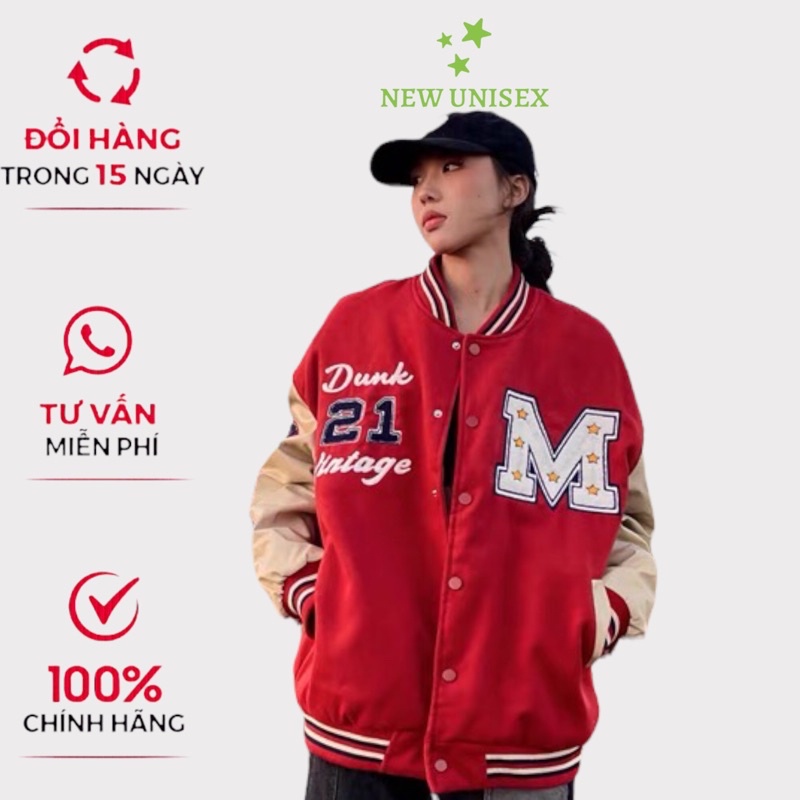 Áo Khoác Bomber Nữ Chất Nỉ Pe Loại 1 Nút Bấm Phối Tay Có Chữ, Logo Chữ M Nét Kiểu Dáng Năng Động Form Rộng Mặc Che Nắng