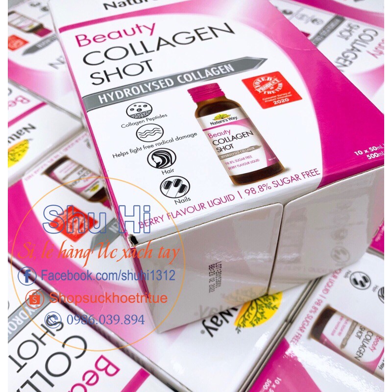 Beauty Collagen Shot Nature's way- Collagen dạng nước hộp 10 chai 50ml/ chai của Úc (hộp 500ml)