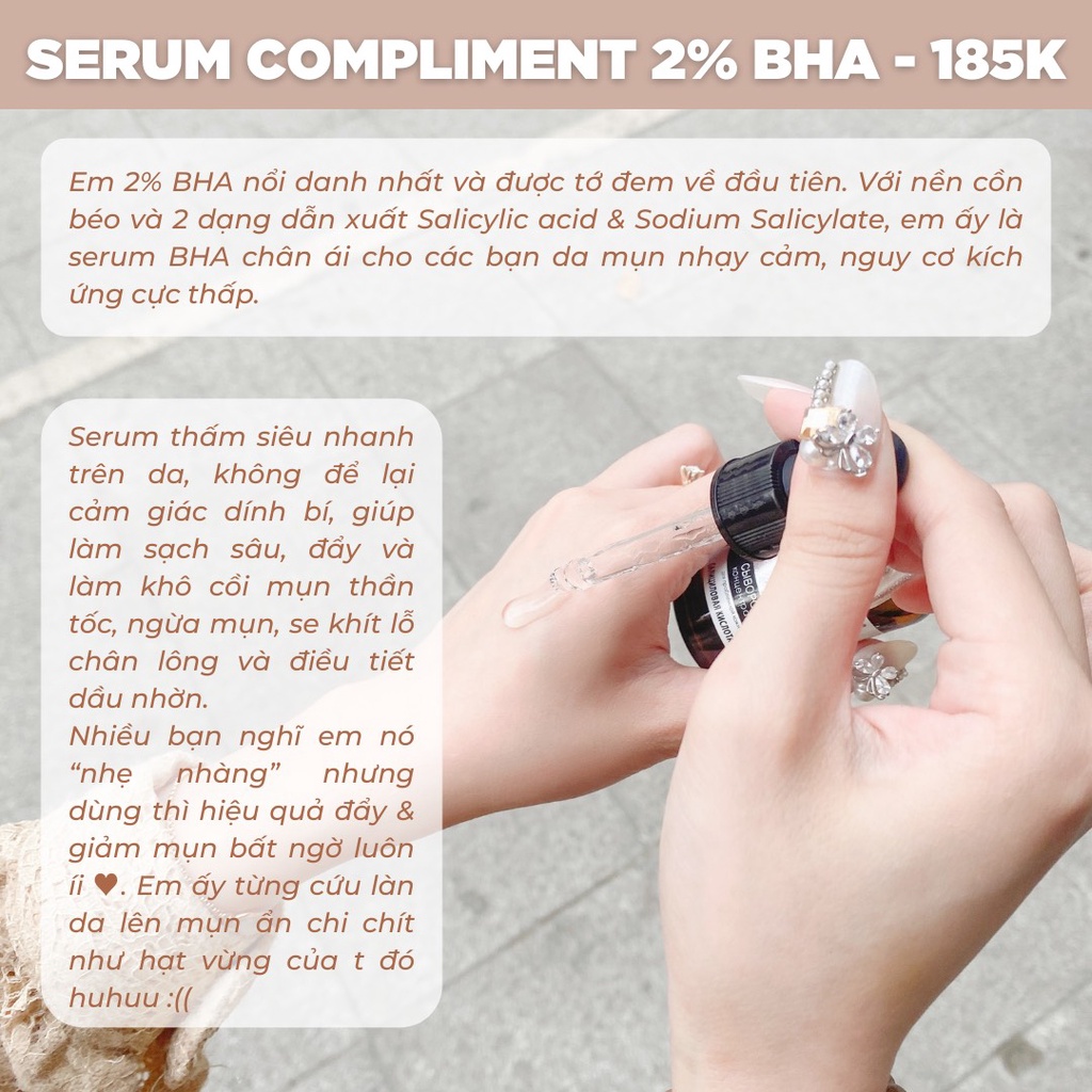 Serum Compliment 2% BHA làm sạch sâu, giảm mụn, se lỗ chân lông, kiềm dầu