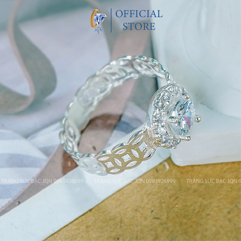Nhẫn Kim Tiền JQN Nhẫn Bạc Ta Đính Đá Tròn N50