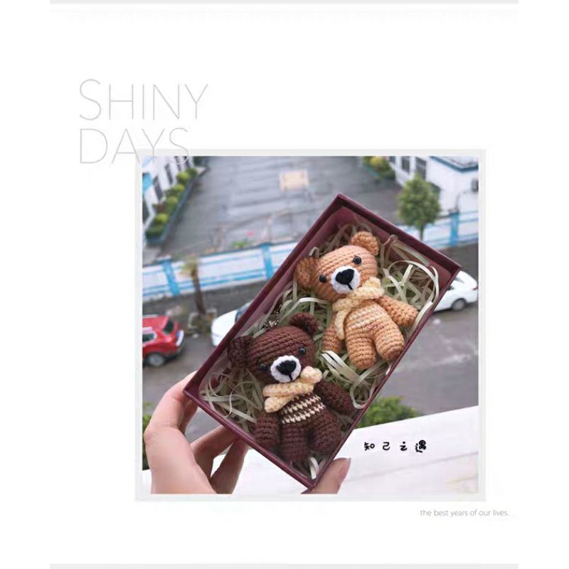 Móc khóa len gấu teddy mini