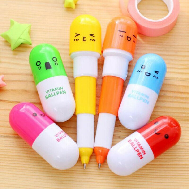Set 2 Bút Bi Mực Xanh Ngòi 0.5mm Hình Viên Thuốc Đáng Yêu