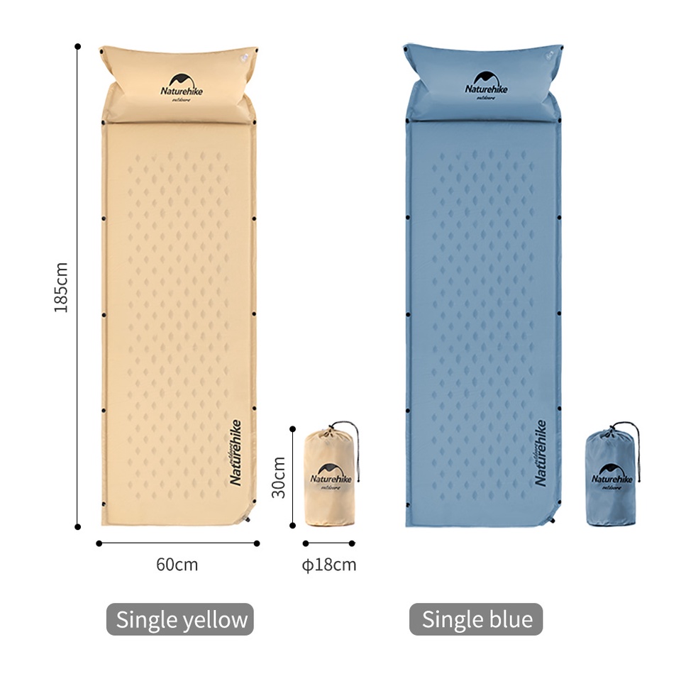 Đệm Hơi Du Lịch Tự Bơm Naturehike, Nệm hơi tự phồng Kèm Gối, DÀY 2,5CM, êm ái, chống lạnh lưng - ĐI OUTDOOR