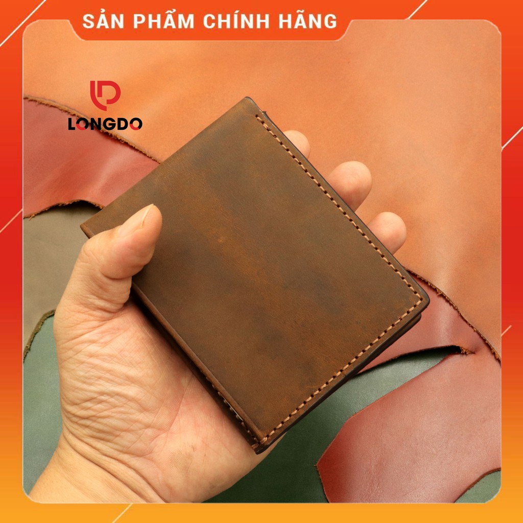 Ví Da Sáp Cao Cấp - Cam Kết 100% Da Bò Thật - Màu Nâu Bò Hàng Chính Hãng Thương Hiệu Longdo Leather - B01