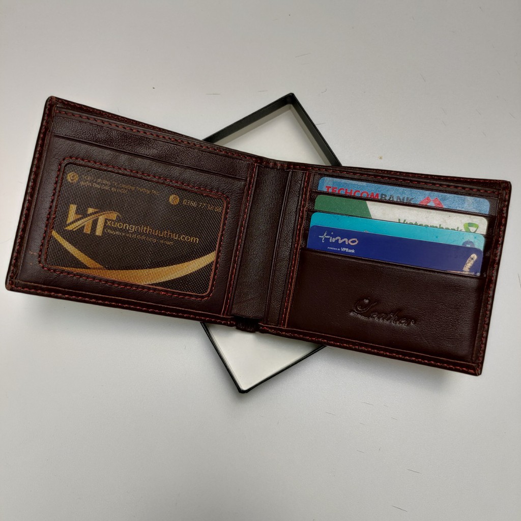 Ví Nam Da Bò HT Bóp Da Nam Cao Cấp Dáng Ngang Sang Trọng Có Hộp Quà Tặng  - DA_HT