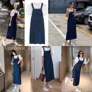 Set Váy Yếm Jean Xẻ Dáng Dài