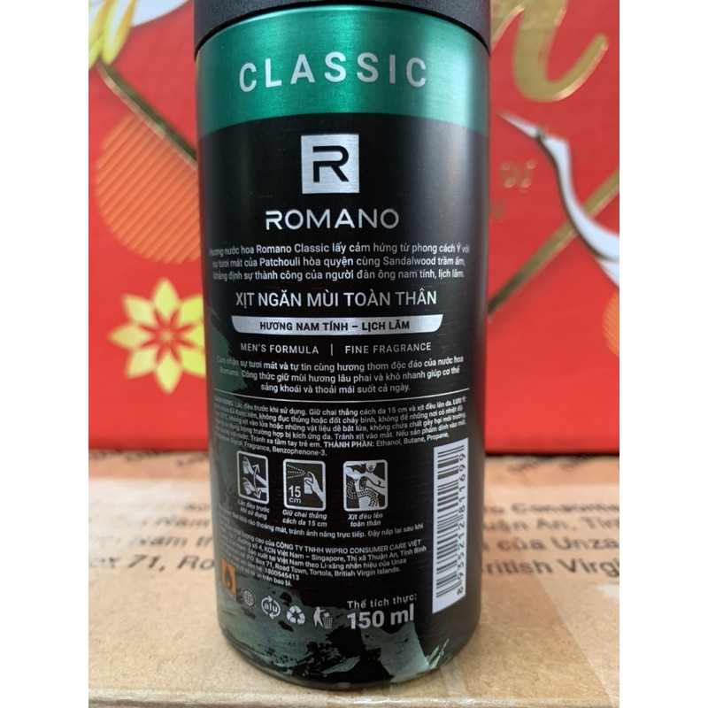 Xịt Toàn Thân Romano Classic 150ml (Xanh lá)