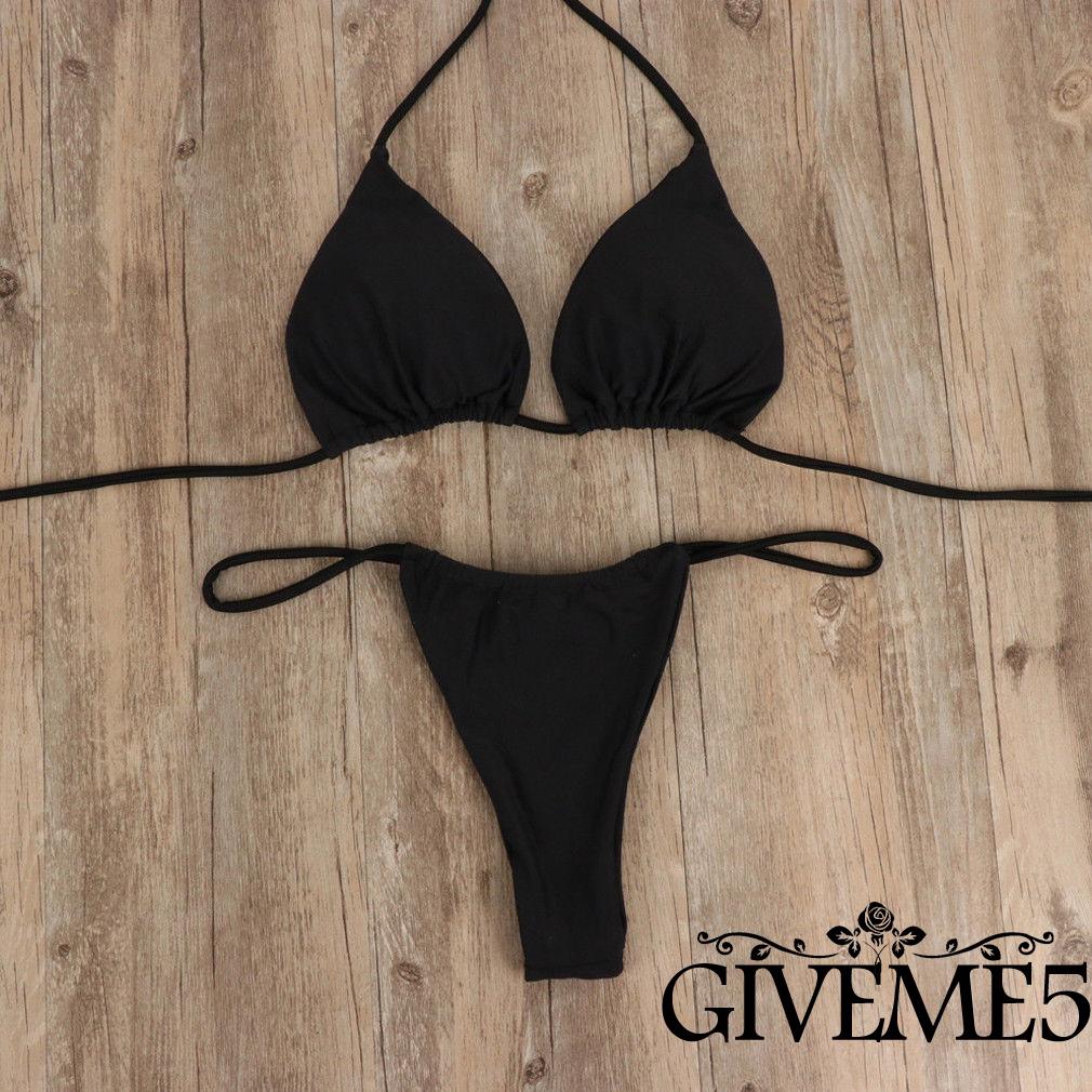 Bộ Đồ Bơi Bikini Màu Trơn Gợi Cảm Thời Trang
