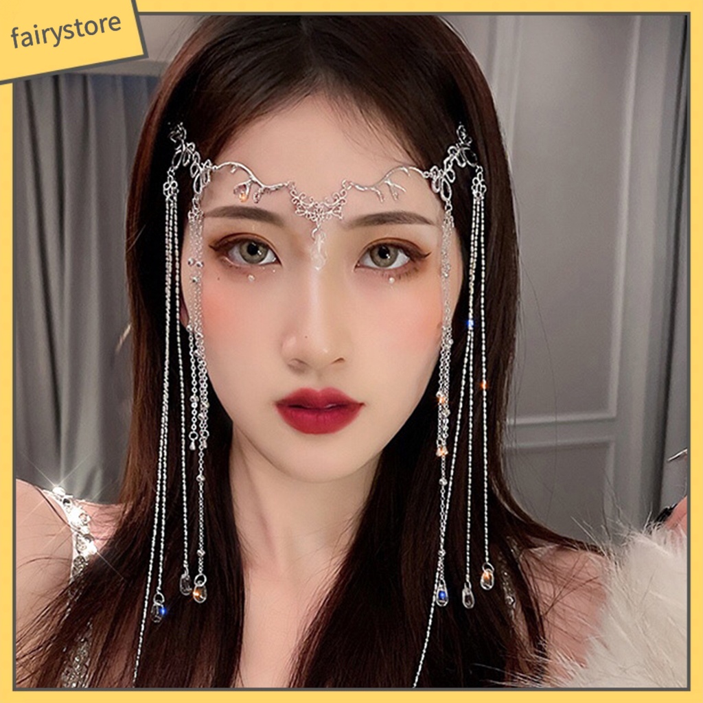 Chuỗi trang sức đeo trán tua rua dài đính đá thanh lịch