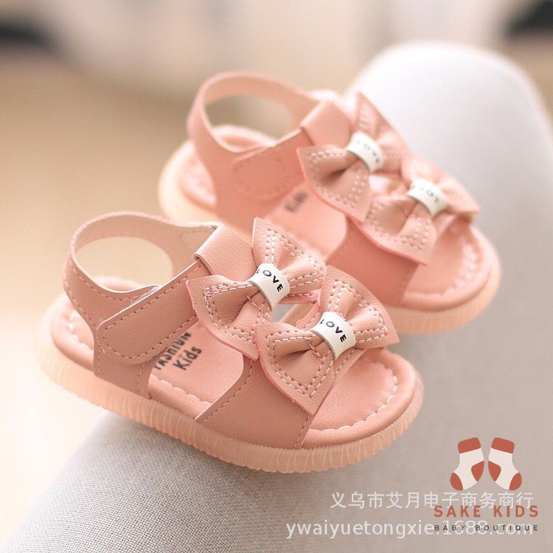 Giày sandal tập đi trẻ em - Dép rọ 2 Nơ đáng yêu có quai dán chất da êm mềm nhẹ có đế chống trơn trượt cho bé gái B01