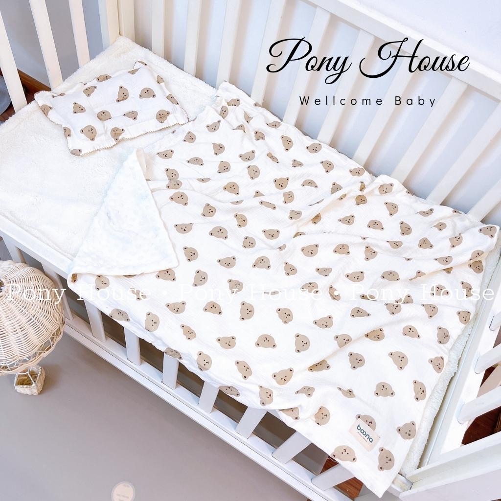 Chăn Nhung Boona Xô Muslin Kết Hợp Vải Nhung Bi Siêu Mềm Ấm Áp Cho Bé Sơ Sinh KT 90*110Cm