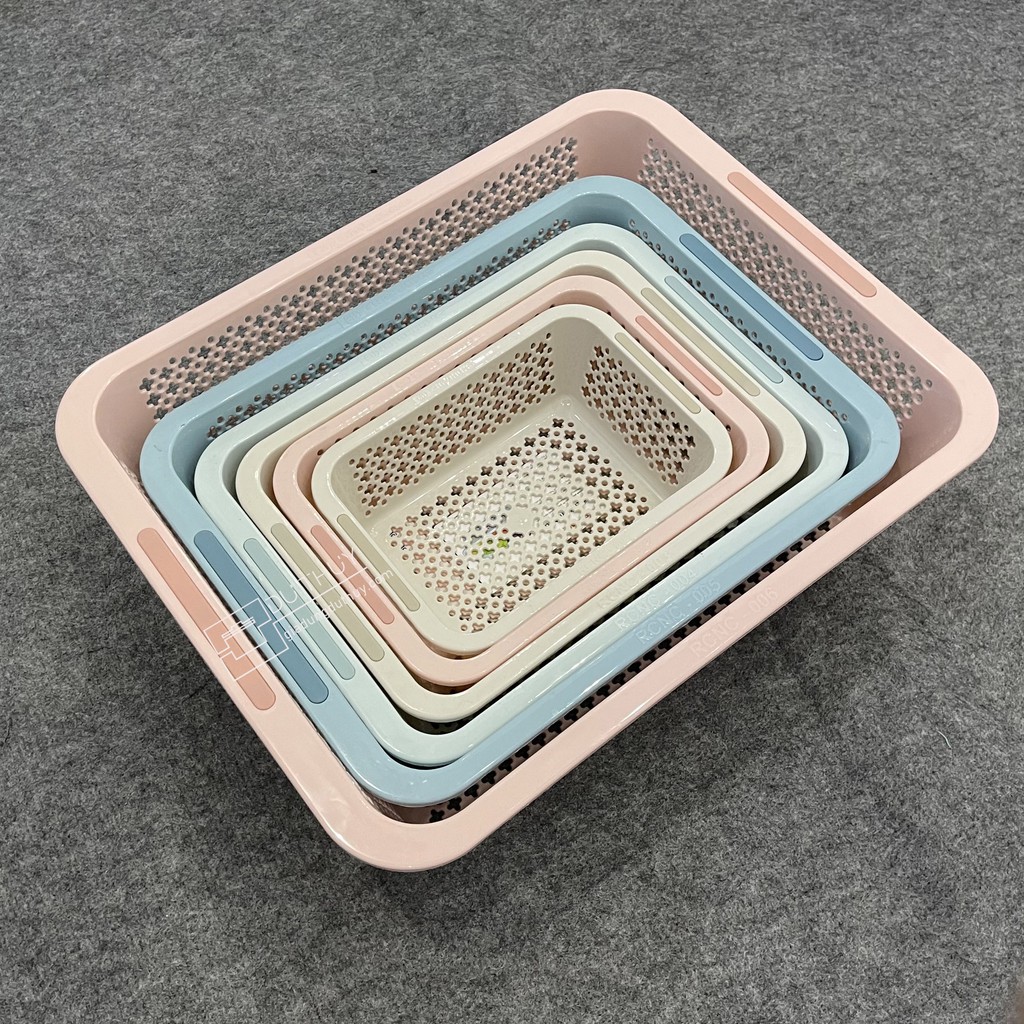 Rổ nhựa hình chữ nhật cao cấp Châu Hưng, màu pastel Hàn Quốc, nhựa nguyên sinh kháng khuẩn Ag+ của gia dụng Du Thủy
