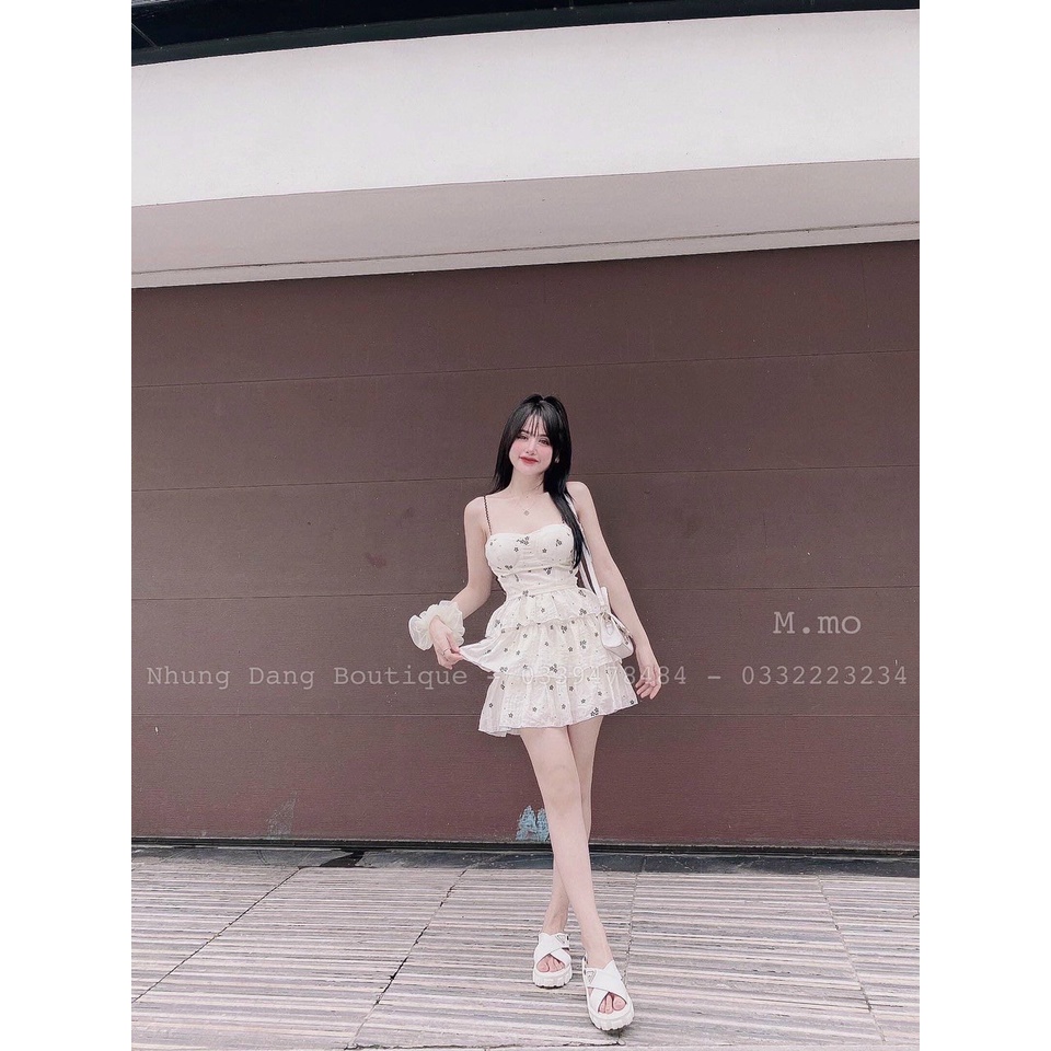 Đầm váy nữ hoa 2 dây xếp ly tầng xinh xắn, cute dành cho các nàng yêu đi chơi, dạo phố