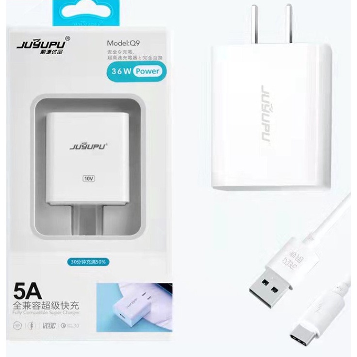 Bộ sạc nhanh siêu tốc 36W dây sạc 5A micro hoặc type c dành cho Samsung Xiaomi Oppo Vivo