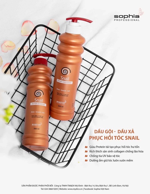 CẶP DẦU GỘI / XẢ phục hồi tóc SNAIL SOPHIA Cao cấp Hàn Quốc (2x 250ml)