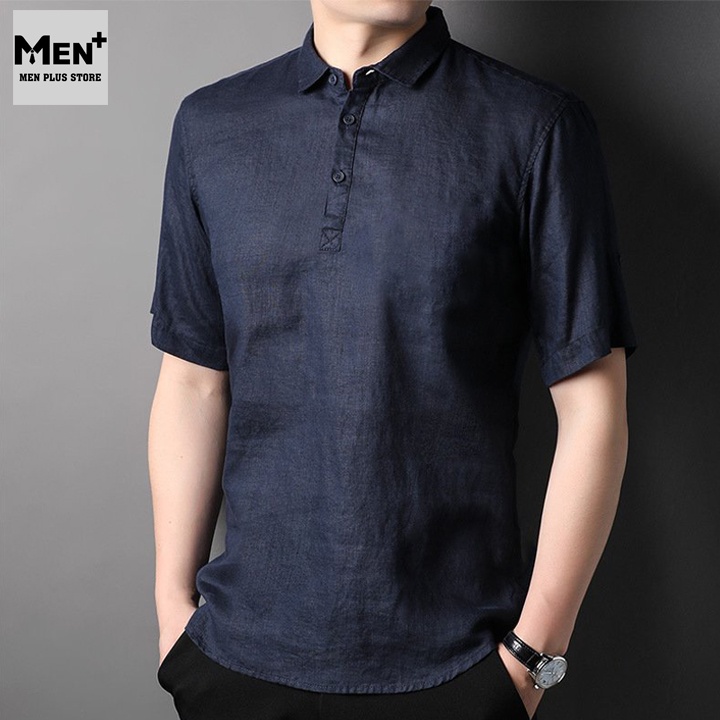 Áo sơ mi nam vải đũi dáng polo cao cấp - Áo polo nam vải đũi thoáng mát