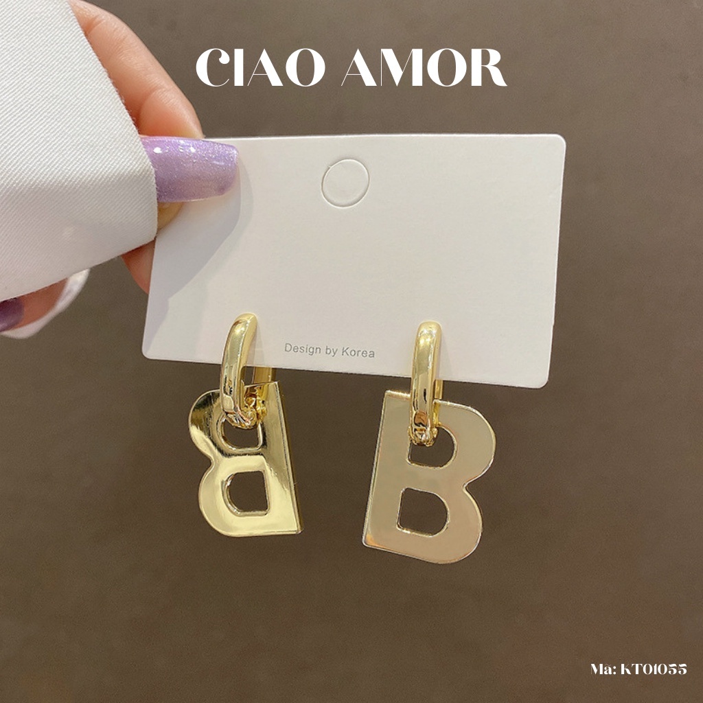 Khuyên tai nữ, Bông tai cá tính chữ B sang chảnh Trang sức Ciao Amor - KT0155